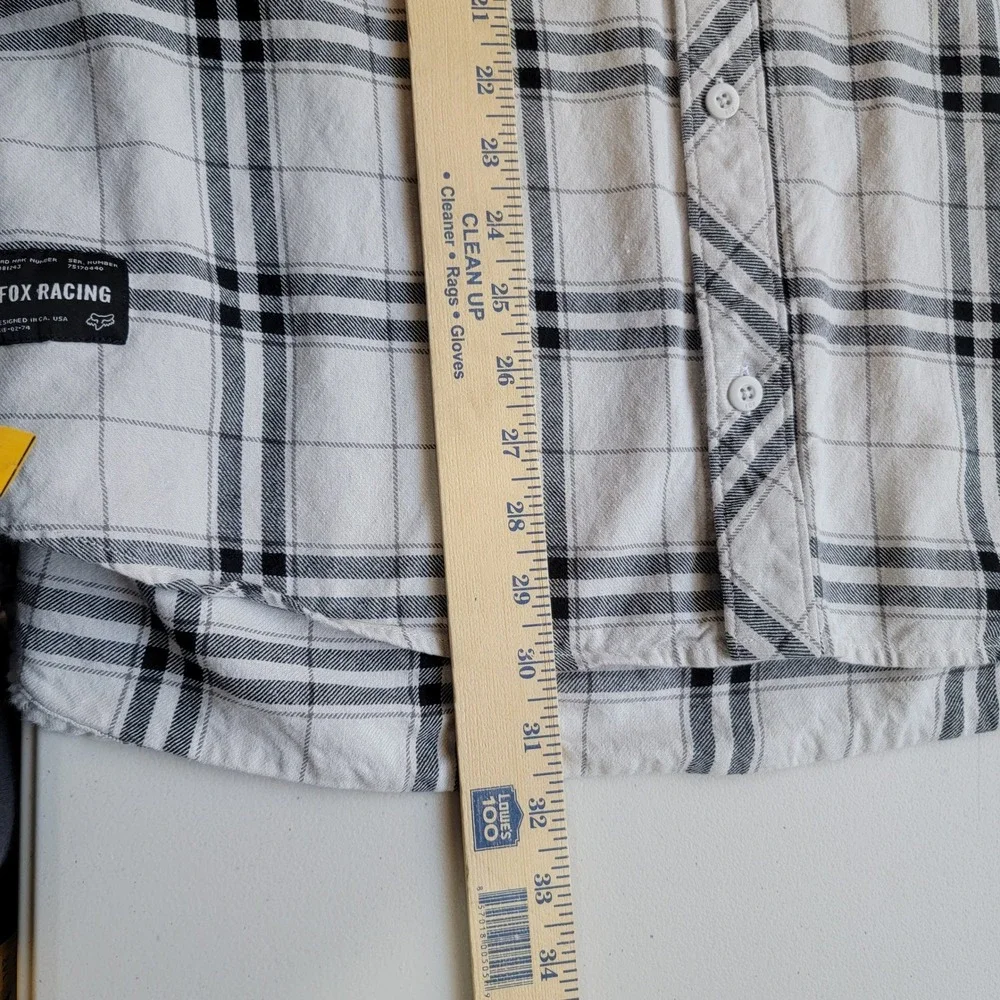 Fox Racing Flannel Shirt Mens XXL White Black Plaid Long Sleeve Cotton
